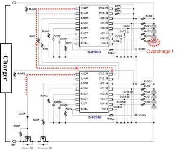 鋰離子電池過充電時的保護電路工作原理圖